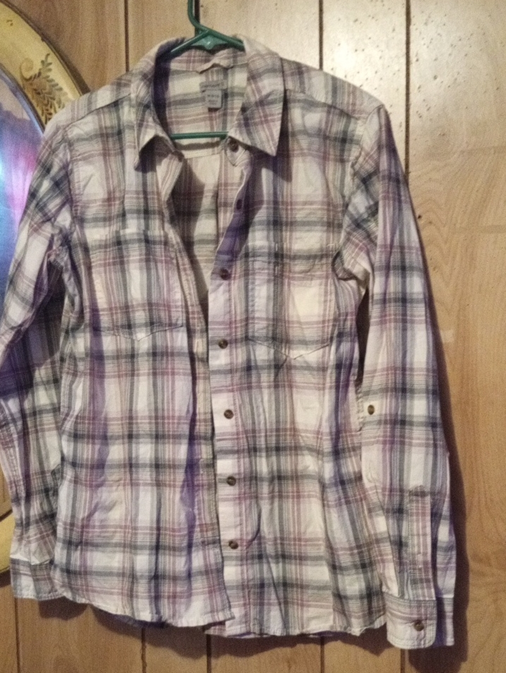 Carhartt Beige,White Purple Plaid Button-Down Shirt#roll Sleeves